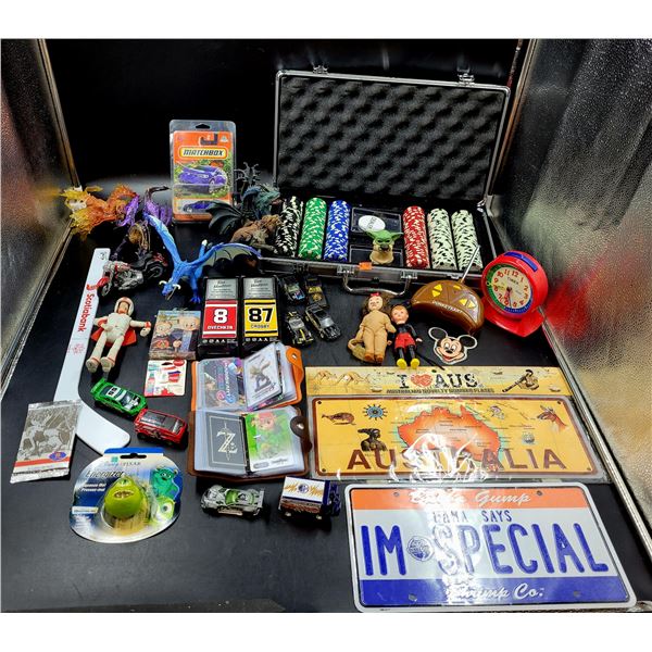 Poker Set, License Plates & Toy Lot