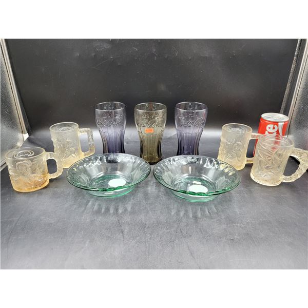 Vintage Coca-Cola Glasses/Plates & McDonalds Batman Mugs