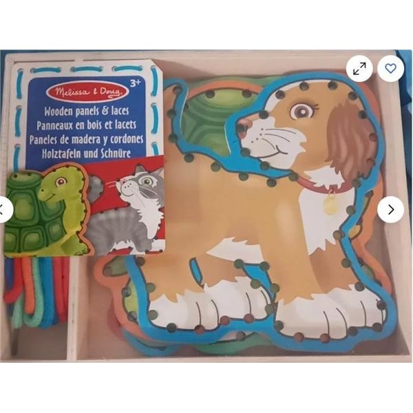 Melissa & Doug LACE AND TRACE cat dog turtle etc Wooden Panels and Laces Set
