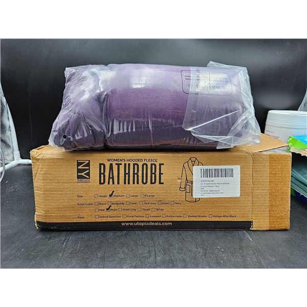 Women's Hooded Fleece Bathrobe (Medium) Plum