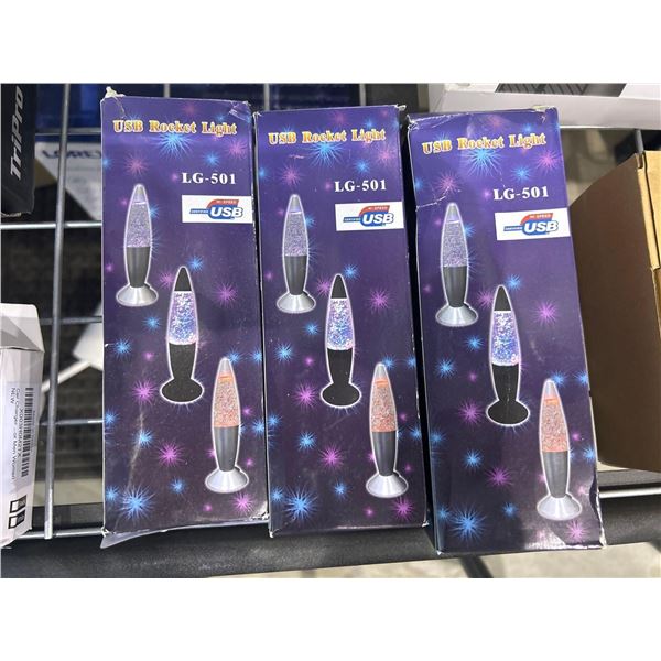 Lot of 3 USB powered rocket shaped night lights