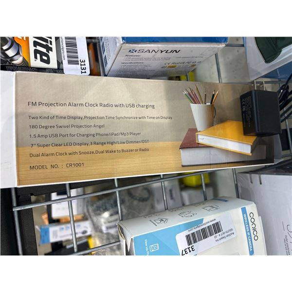 FM Projection Alarm CLock Radio with USB Charging