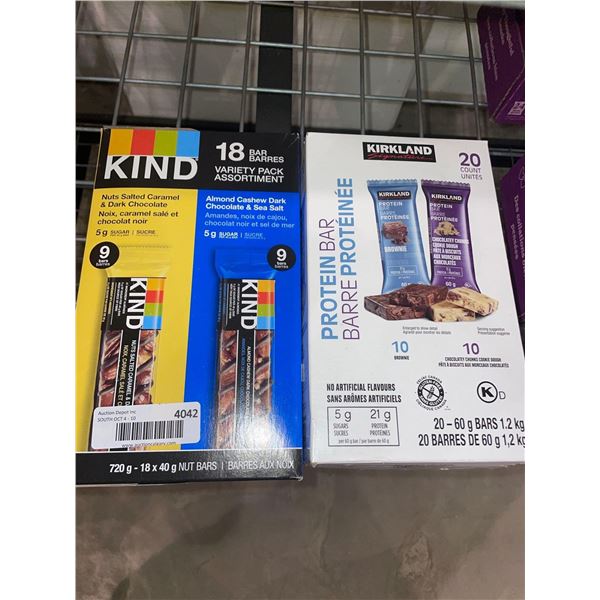 Assorted Lot of Kind Variety Pack 18 x 40g Nut Bars and Kirkland Protein Bars 20 x 60g