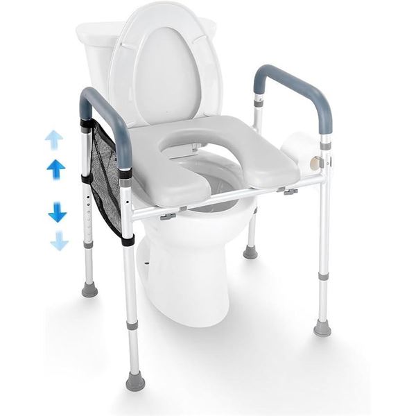 VEVOR Raised Toilet Seat, 7-Position Height Adjustment 19.3" - 25.2", 350lbs Weight Capacity, with C
