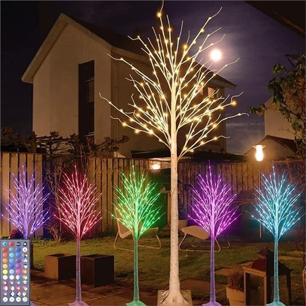 6FT Lighted Birch Tree for Christmas Decor, 34 Colors Birch Tree with 120 LED Lights Color Changing,