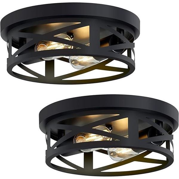 SKEJAO Flush Mount Ceiling Light Fixture,Black 2-Light Hallway Light Fixtures Ceiling,Light Fixtures
