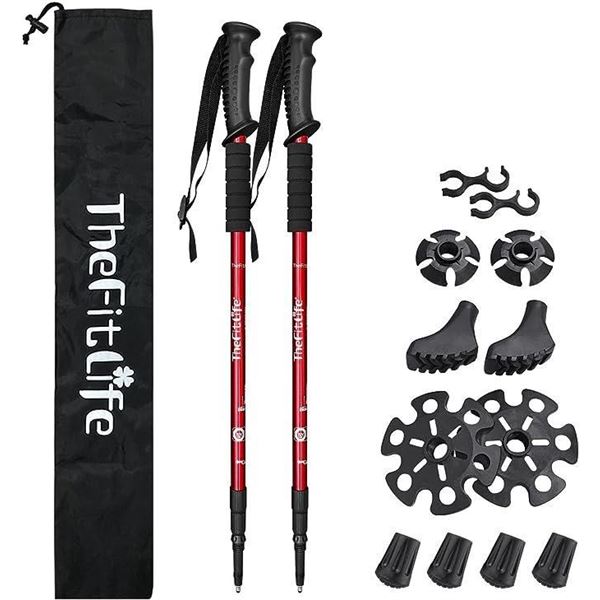 TheFitLife Nordic Walking Trekking Poles-2 Pack with Antishock and Quick Lock System, Telescopic, Co