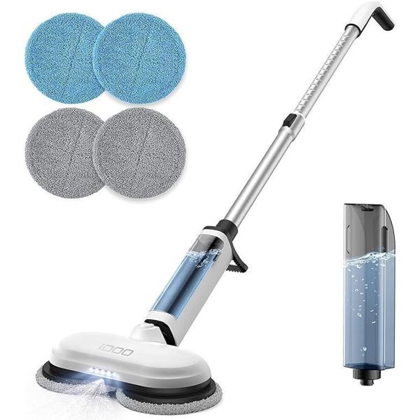 iDOO Cordless Electric Mop, Dual-Motor Electric Spin Mop, Floor Scrubber Spray Mop with Transparent 