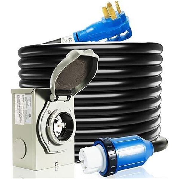 50 Amp Generator Cord and Power Inlet Box, 25FT Generator Cords 50 Amp,125V/250V Generator Power Cor
