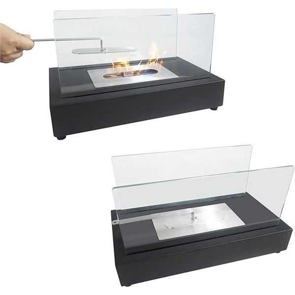 Table Top Fire Pit Bowl, Portable Rectangle Ventless Black Fireplace, Indoor Outdoor Smores Maker Mi