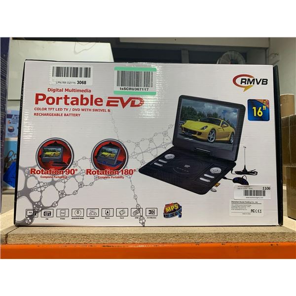 RMVB Portable EVD Digital Multimedia Color TFT LED TV / DVD with Swivel & Rechargable Battery