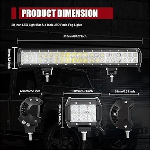 SKYWORLD Dual Row 20 inch 126W 10-30V LED Light Bar Waterproof Off Road Led Light Flood Spot Combo B