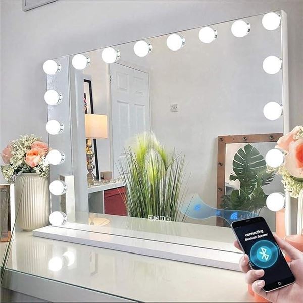 Bobening Vanity Mirror for Makeup with Bluetooth Extra Large Hollywood Lighted Mirror with 18 Dimmin