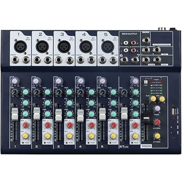 Professional Mixer | 7-Channel 2-Bus Mixer/w USB Audio Interface for Recording DJ Stage Karaoke Musi