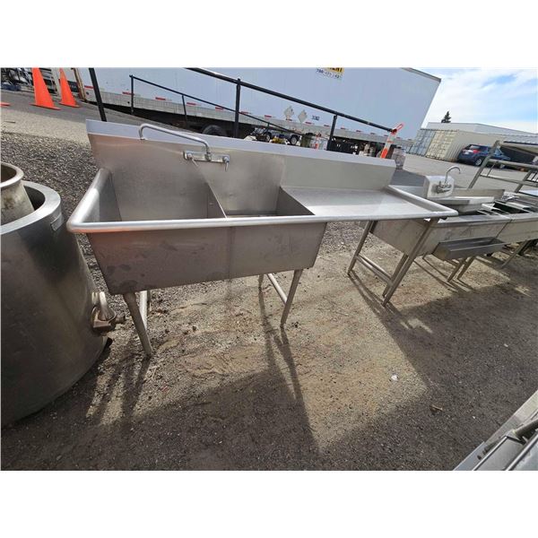 Commercial Stainless Steel Double Well Sink with Run Off Drain 84 x 27 inches