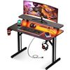 Image 1 : Small Gaming Desk with LED Lights & Power Outlets, 31 Inch Computer Desk Gaming Table with Monitor S