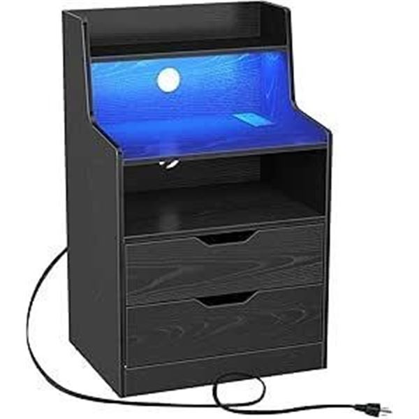 Rolanstar Nightstand with Charging Station and LED Lights, 2 AC and USB Power Outlets, Nightstand wi