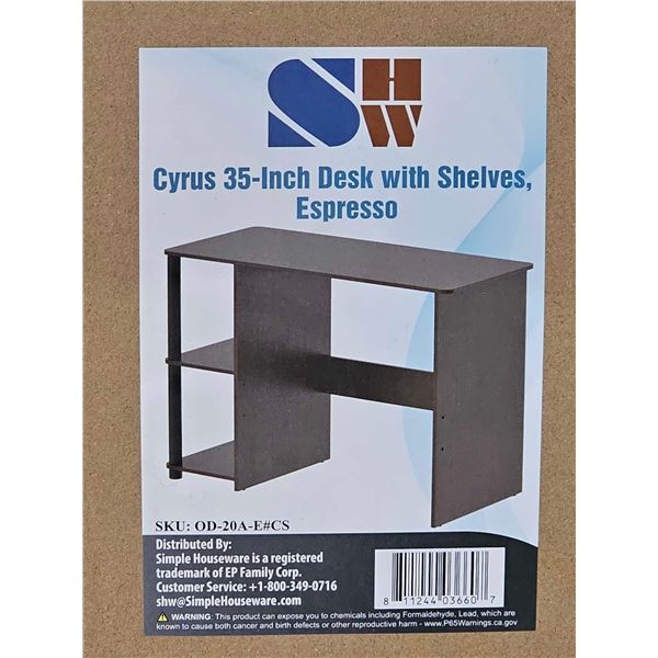 Cyrus 35 Inch Desk with Shelves espresso new in box