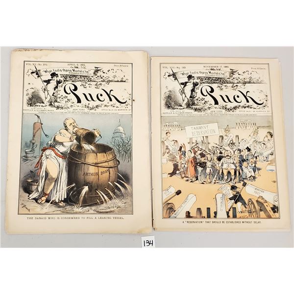 5 Antique 1880s Puck Magazine