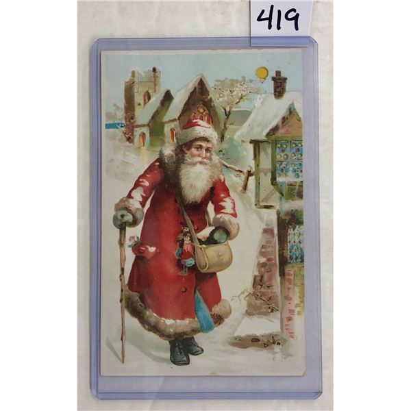 Novelty - Hold to Light Red Suit Santa Claus Christmas Holiday Greeting Postcard