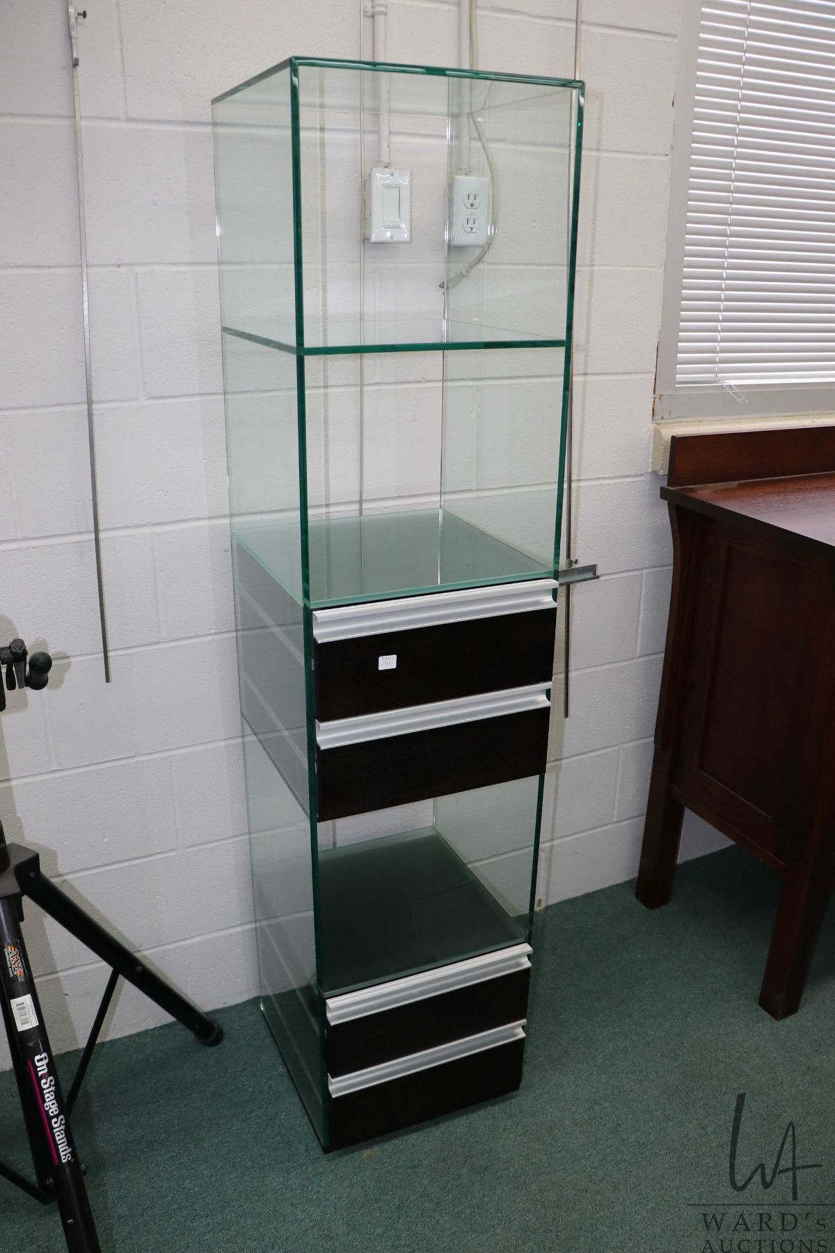 Modern quality four drawer shelving unit with display cubbies, 65