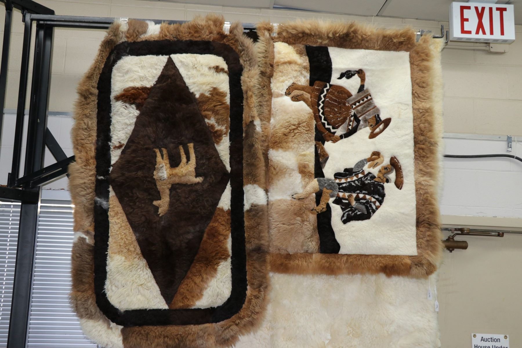 Three Alpaca skin rugs, assorted size note: round rug coming apart at ...