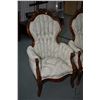 Image 2 : Pair of Victorian style parlour chairs with decorative floral show wood and button tufted brocade up