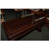 Image 2 : Modern glass top three drawer, library table style desk with keyboard drawer and column style suppor