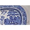 Image 2 : Large unmarked antique ironstone charger with decorative blue and white Willow pattern, 14" X 17 1/2