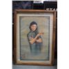 Image 2 : Vintage framed Hatamen Cigarette poster, circa 1930, 36" X 26 3/4" and a 13" inlaid wooden garden st