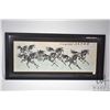 Image 1 : Framed watercolour painting of eight Fengshui galloping horses, artist signed, 31 3/4" X 11 3/4". No
