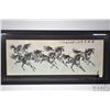 Image 2 : Framed watercolour painting of eight Fengshui galloping horses, artist signed, 31 3/4" X 11 3/4". No