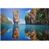 Image 2 : Stretcher framed giclee print of a tropical water scene, 31" X 47 1/2". Note: This item cannot be sh