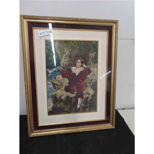 Fancy Framed Needle Point Picture 18 1/2'' x 23'' 