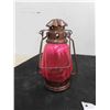 Image 2 : Nice Vintage Brass Finger Hold Lantern with Crimson Glass
