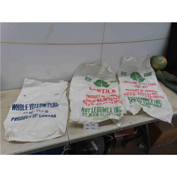 2 Roy Brand Lentils Bags , 1 Whole Yellow Peas Empty Bag 