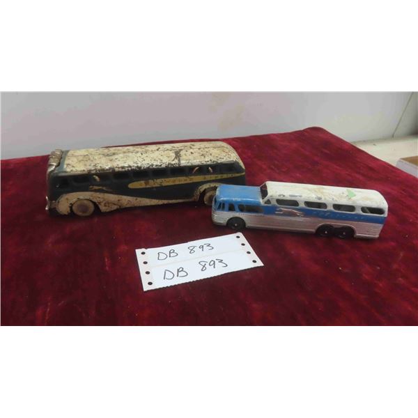 2 Antique Diecast Greyhound Bus - Largest is 19'' x 2'' x 2 1/2'' 
