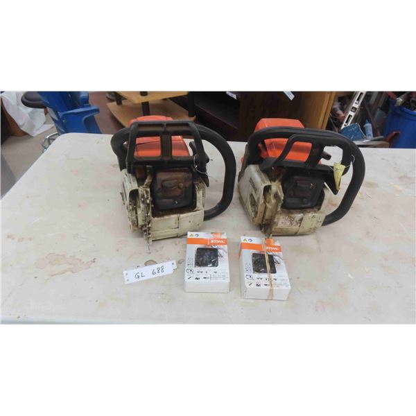 2 Stihl Gas Chain Saws (Missing Bars) , 2 New Stihl Chains - Seller States 