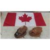 Image 1 : 2 Left Handed Baseball Gloves , Canadian Flag 35'' x 17'' 