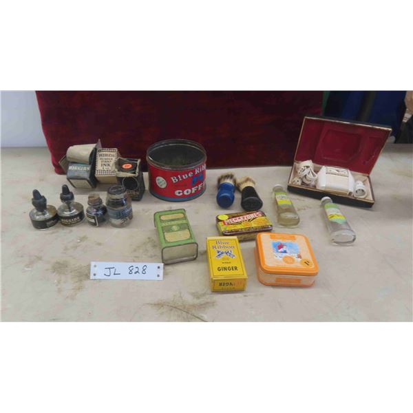 Vintage Remington Razor , Shaving Brushes, Rubber Stamp Ink with Boxes, 