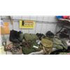 Image 1 : Military Camo Shirts, Pants, Rain Coat, Canteen, 2 Pairs of Boots Size 10 1/2 , 