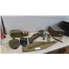Image 1 : Military Gas Mask with Canvas Holder, Foldup Shovel, Rifle Bag, Gun Cleaning 