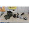 Image 1 : Ammo Box, Vintage Camera, Oil Lamp No Chimney, Windup Alarm Clock, 