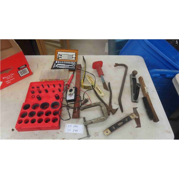 O Rings , 1/4'' Drive Ratchet , Sockets , C Clamp , Wire Brush , Level , 