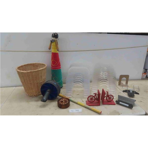 Cast Book Ends , File Holders , AB Carver Ceremonial Doll 24'' T & More 