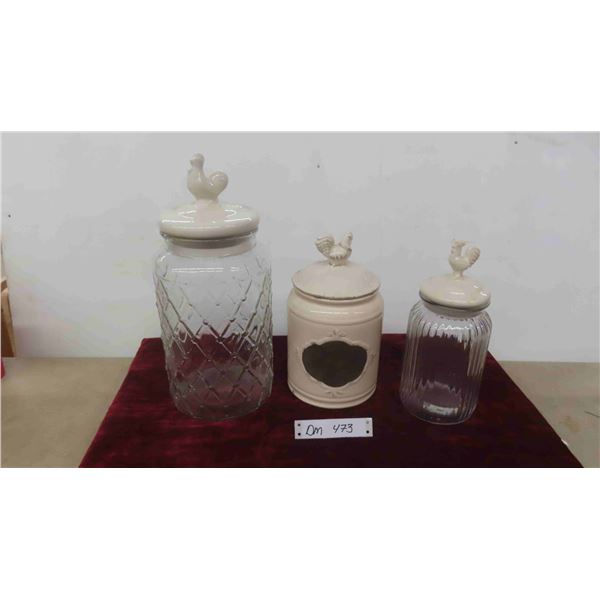 3pce Rooster Top Canister Set - Tallest is 15'' 