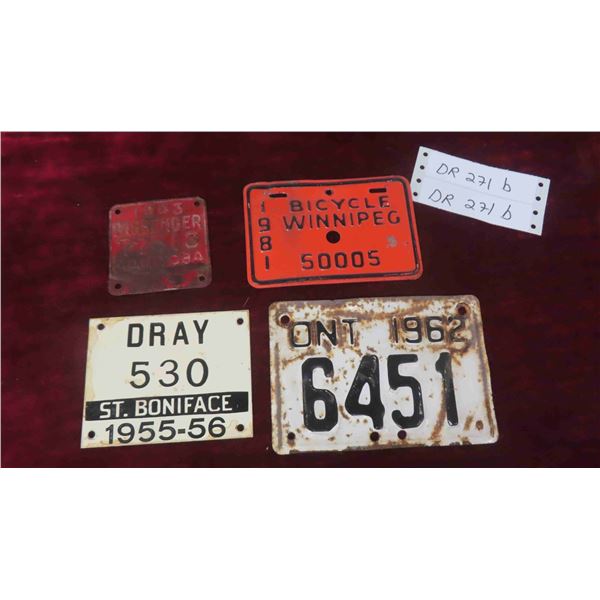 4 License Tags (3) Manitoba (1) Ontartio 