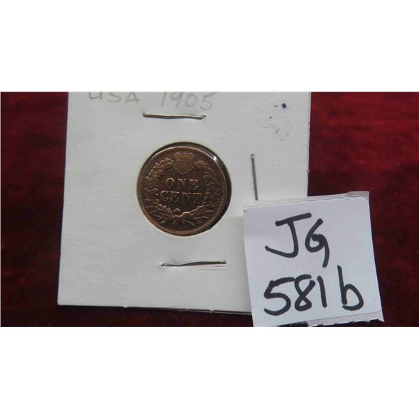 1905 USA Indian Head Penny Coin 