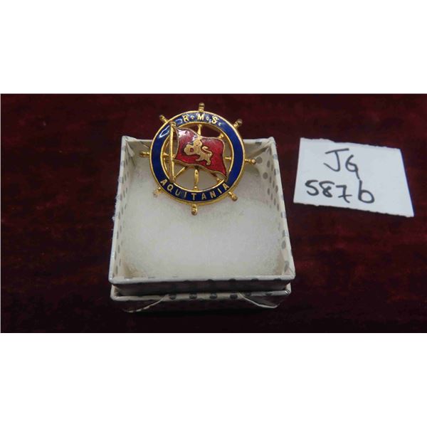 Vintage R.M.S. Aquitania Cunard Enamelled Pin Brooch