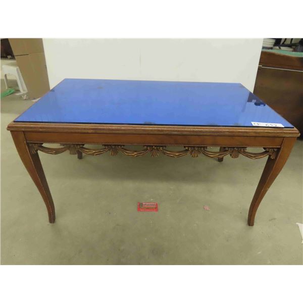 Walnut Coffee Table Detailed with Mirrored Cobalt Top 18'' x 33'' x 